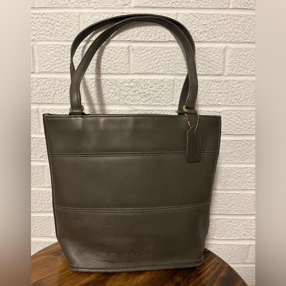 Vintage 1990s Coach Tribeca Leather Shoulder Bag Dark Gray Charcoal